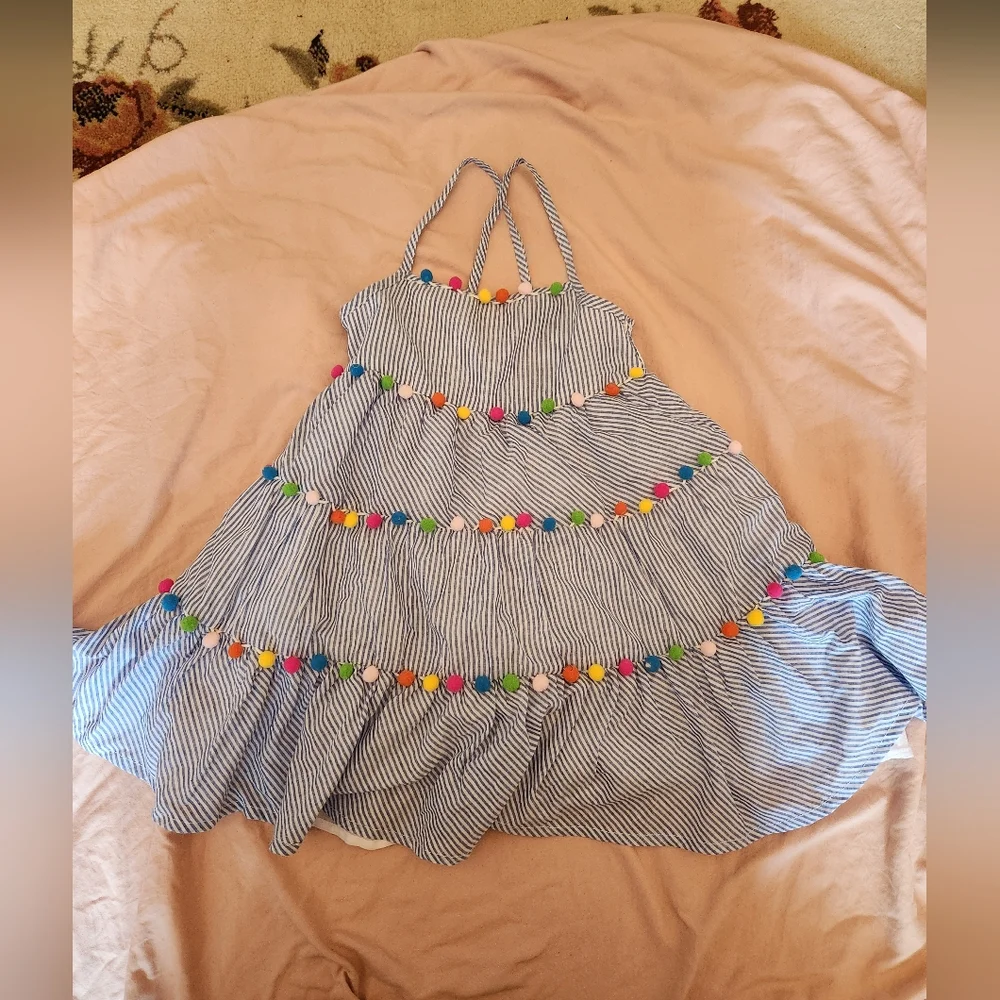 Striped Tommy Bahama Dress with Colorful Pom Poms - Picture 1 of 7